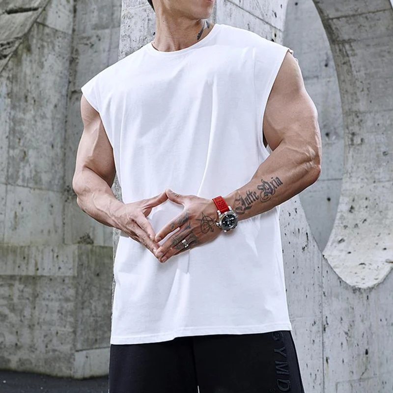 2026 Summer Men Heavyweight Pure Color Vest Men Cotton Undershirt Men Casual Basic Tank Top Men Workout Sleeveless T Shirts