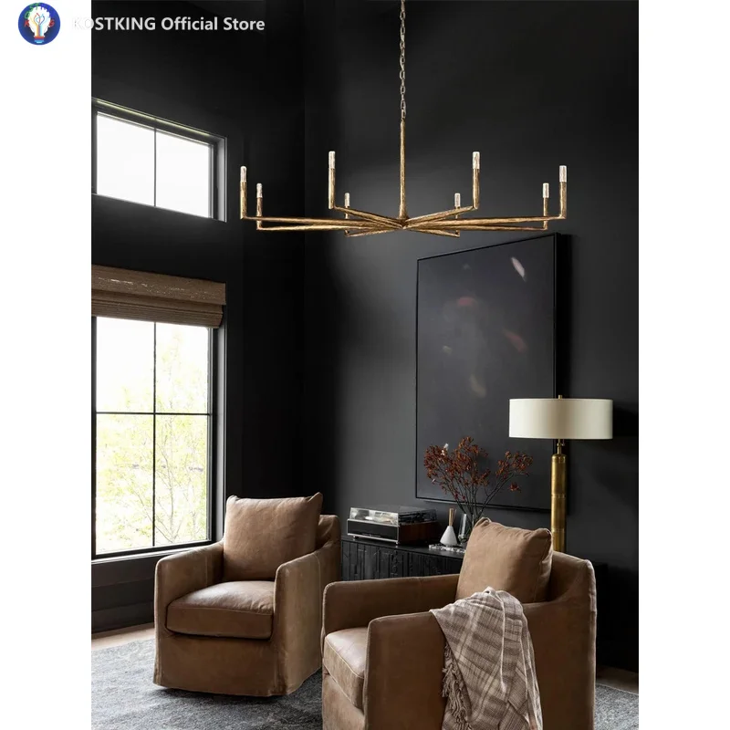 Illuminate Your Dining Room With Our LED Retro American Rectangular LED Chandelier Copper Crystal Pendant Light Dimming Function