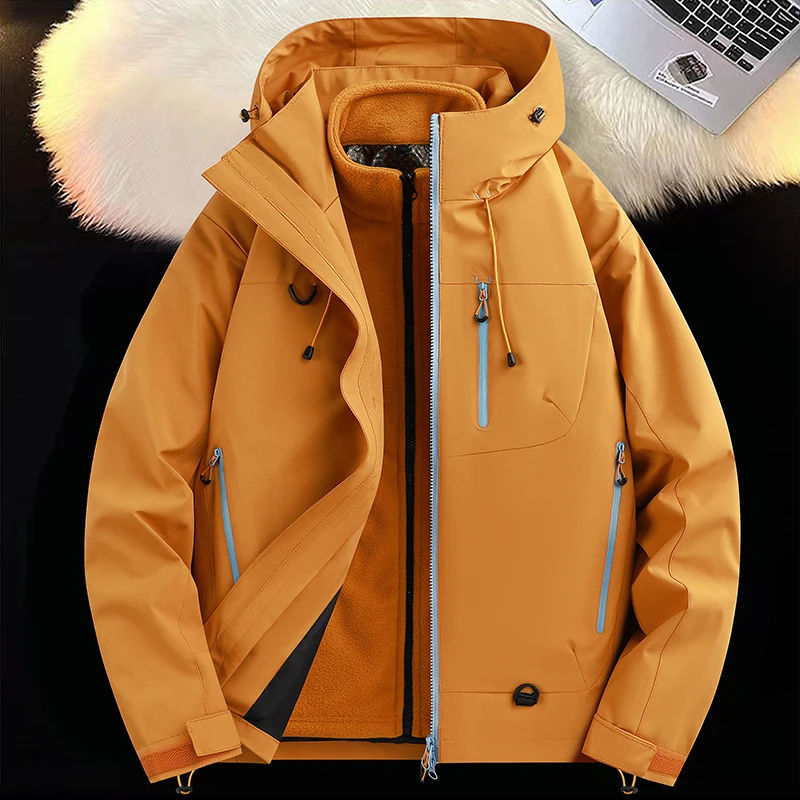 

Autumn Winter Couple's 3-in-1 Graphene Inner Jacket Men Waterproof Windproof Fleece Thickened Warmth Jackets Camping Climbing