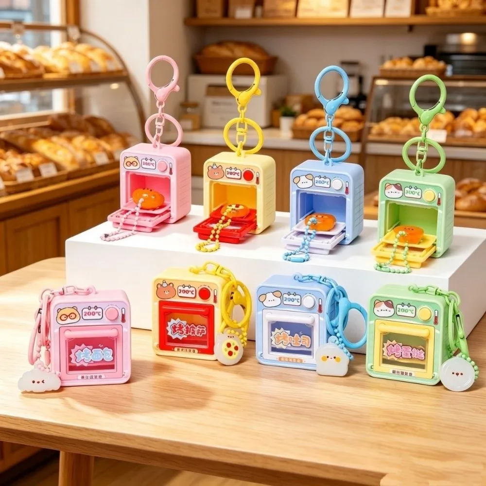 Cute Mini Oven Keychain Interactive Lightweight UV Color Changing Keychain Portable Simulation Baking Food Key Ring Car Key