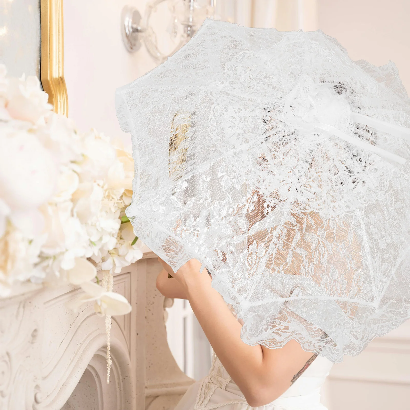 

Lace Bridal Umbrella Lightweight Vintage White Parasol For Wedding Photography Tea Party Decorative Accessories