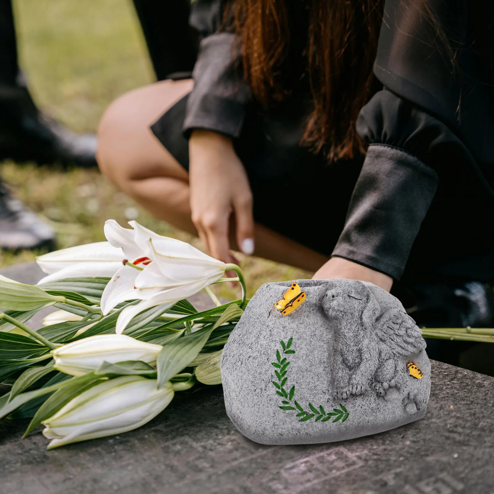 

Pet Tombstone Dog Theme Flower Pots Resin Succulent Memorial Monument for Plants Graves Gravestone Garden Decor Cemetery