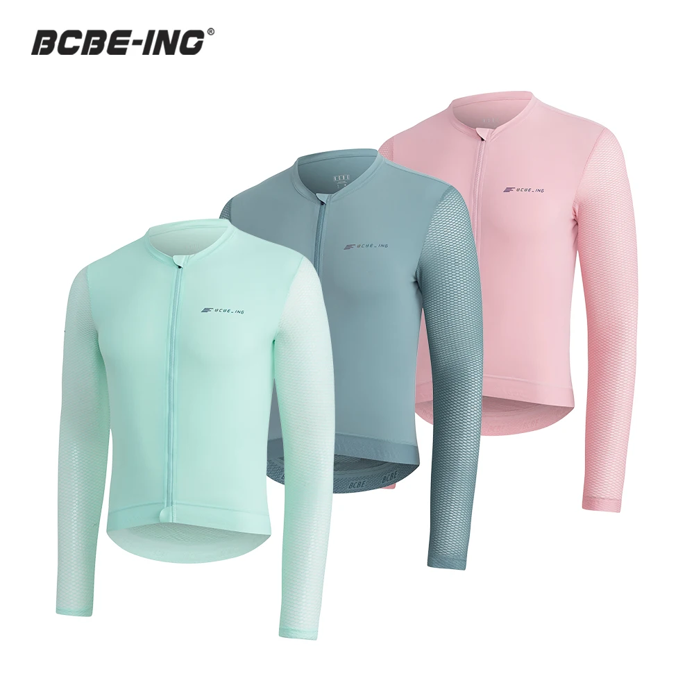 

BCBE-ING Men Cycling Jersey Long Sleeve Summer Lightweight Fabric lLow Collar Design Road Bicycle Cycling Jersey With YKK Zipper