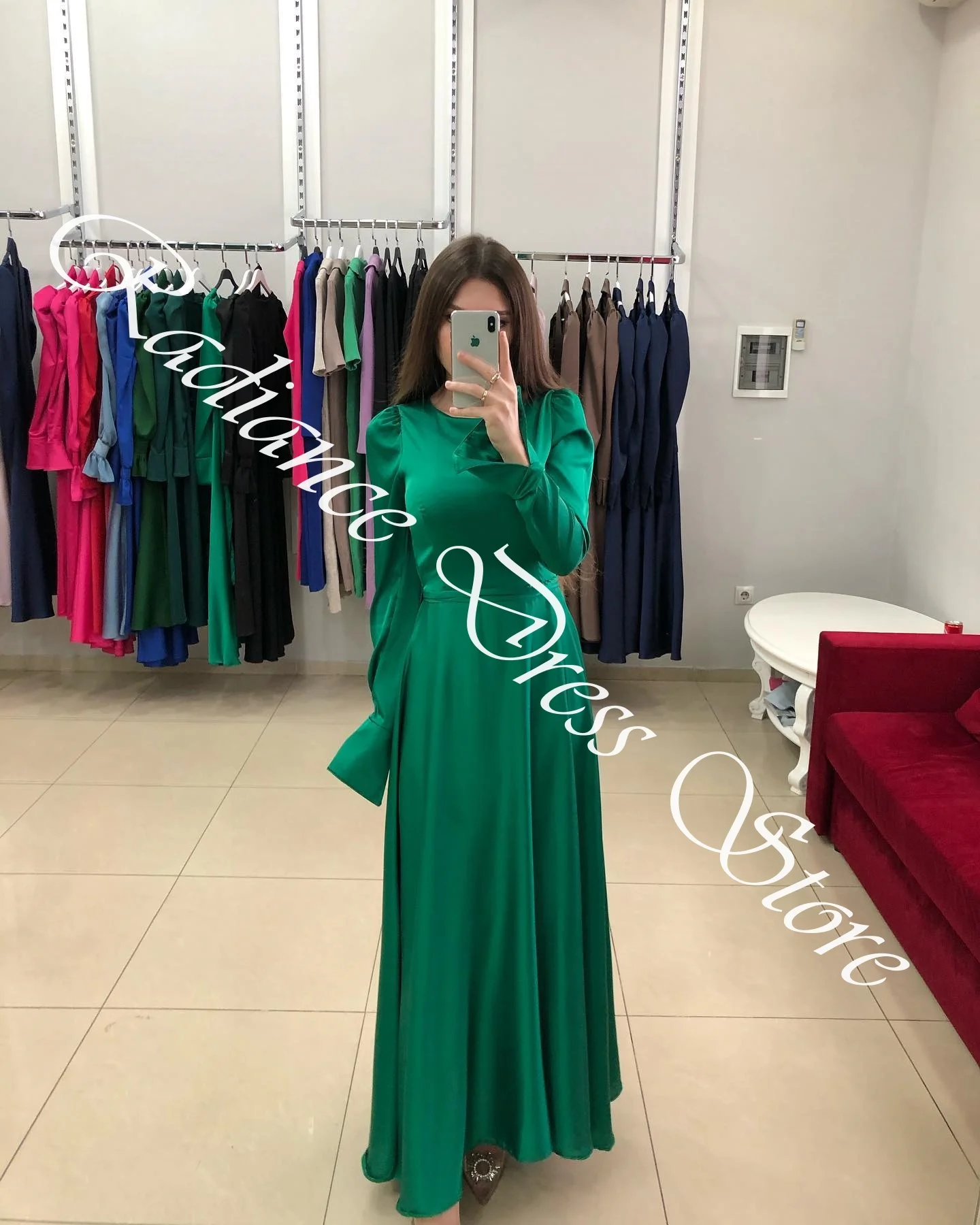 

Customized High Quality Satin Straight Evening Dresses Crew Neck Long Sleeves Special Occasion Gowns Delicate Prom Dre