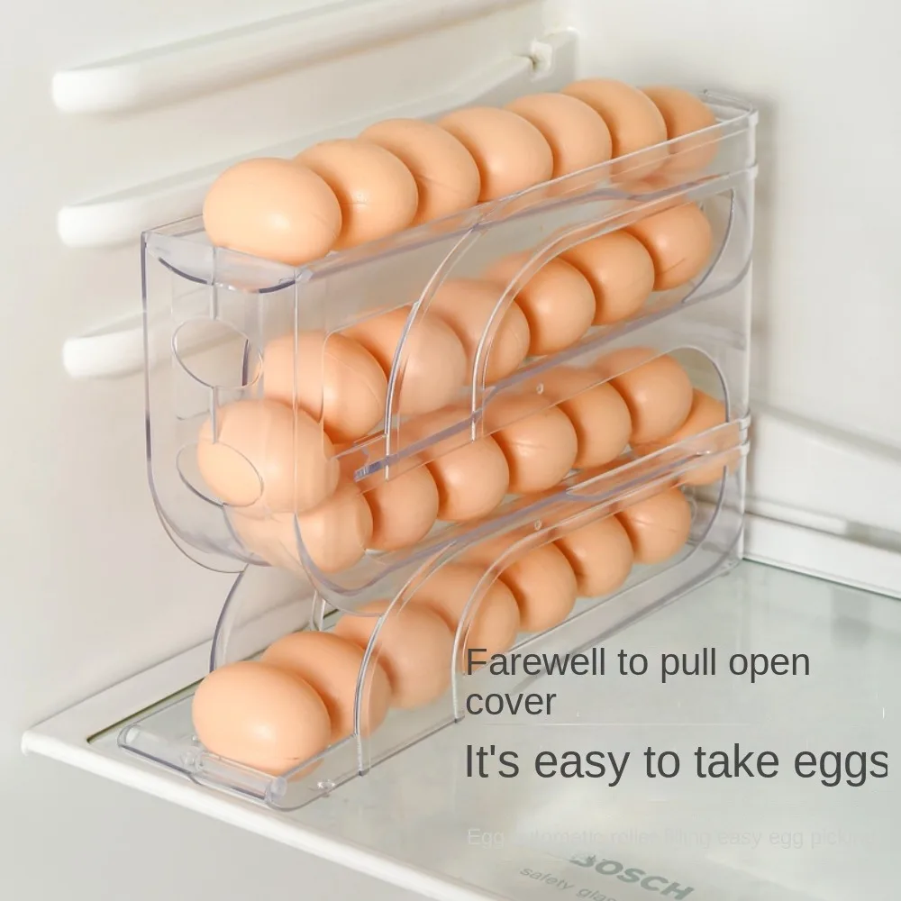 Large Capacity Automatic Egg Roller 3 Layer / 4 Layer Household Refrigerator Egg Storage Box Kitchen Dedicated Space Saving