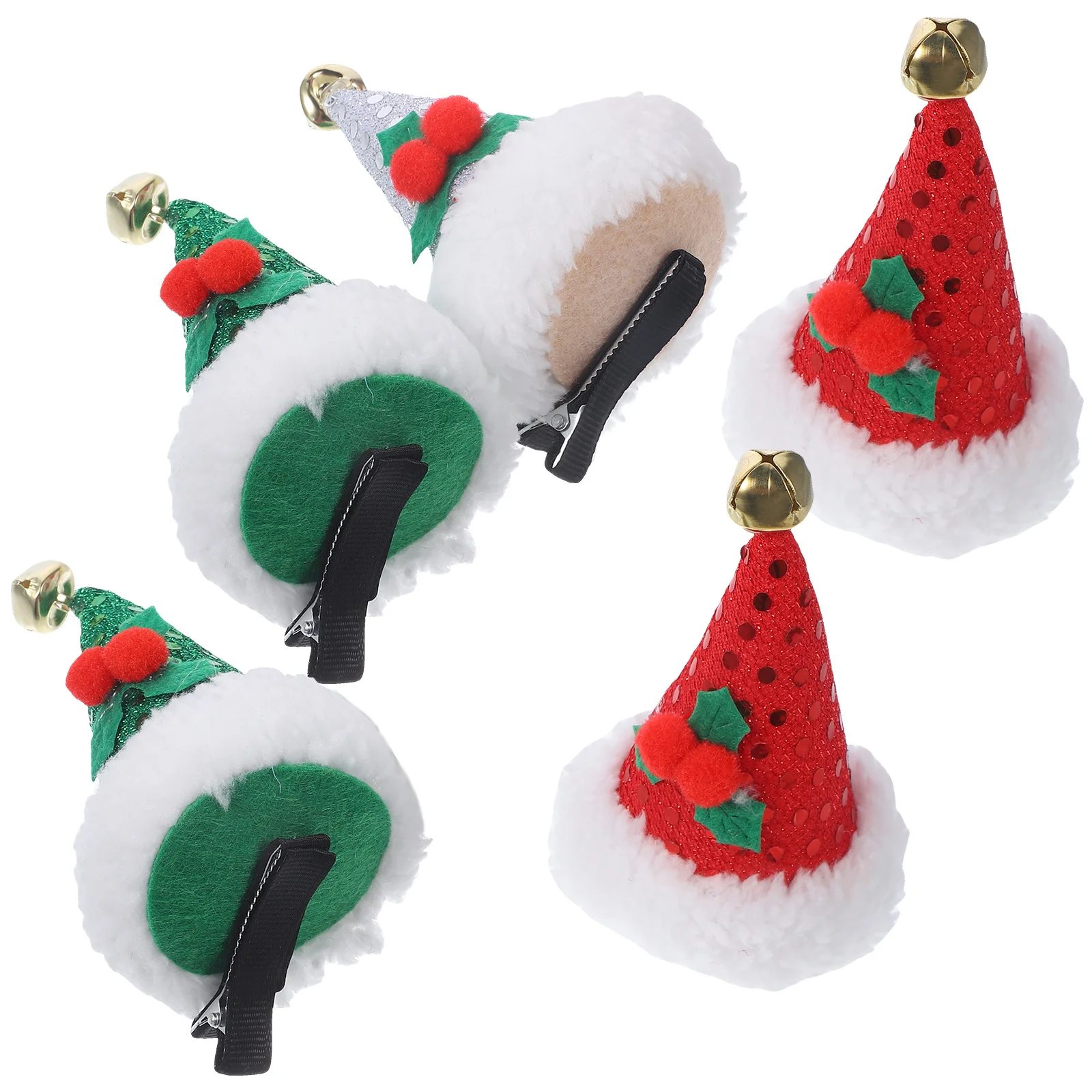 

5Pcs Christmas Hat Hair Clips Sequin Xmas Decorative Barrette Red Green Silver Bobby Pins Girls Hair Accessories