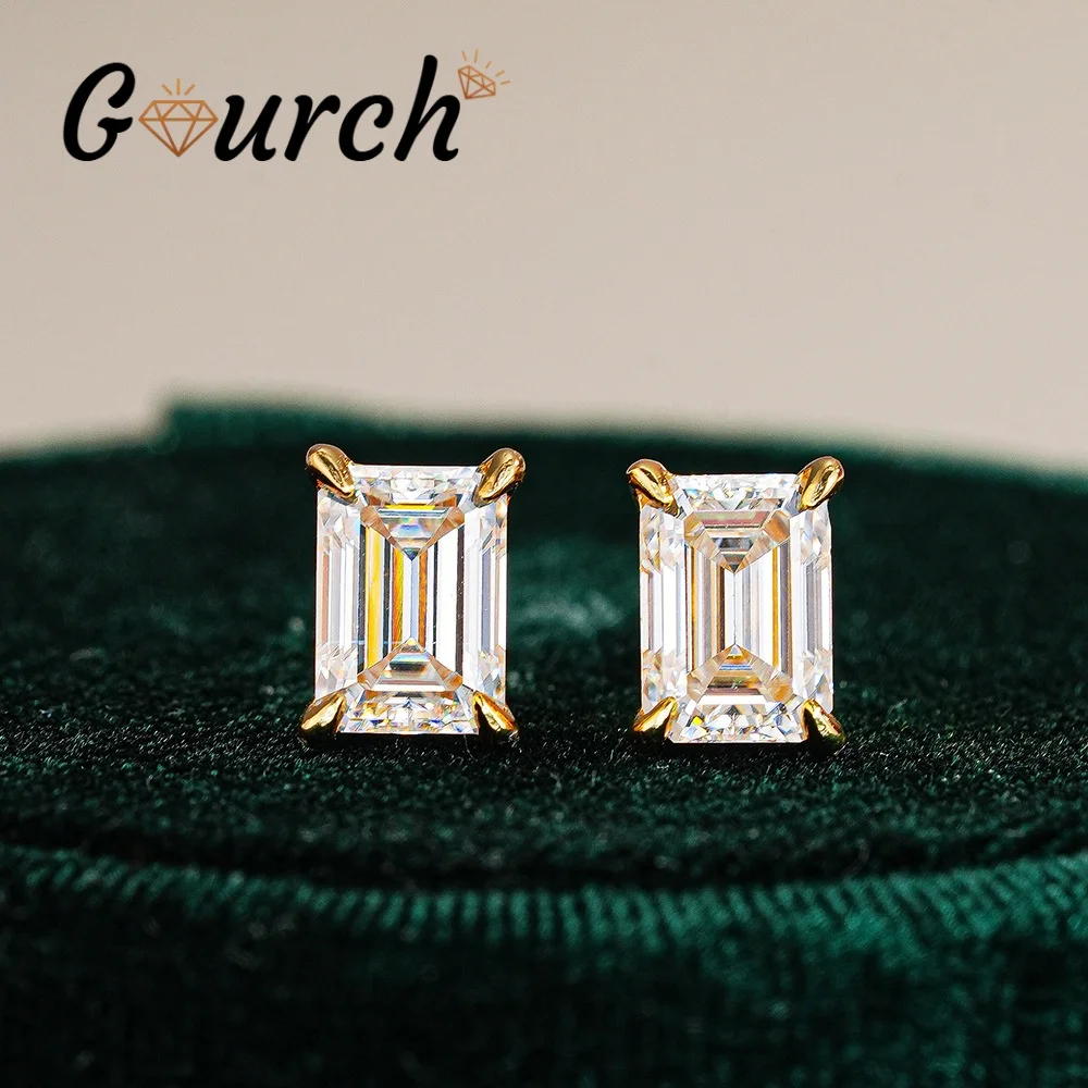 

Серьги-гвоздики с муассанитом Gourch 1 карат изумрудной огранки, сертифицированные GRA для женщин, лабораторные бриллианты, стерлинговое серебро 925 пробы, свадебные украшения