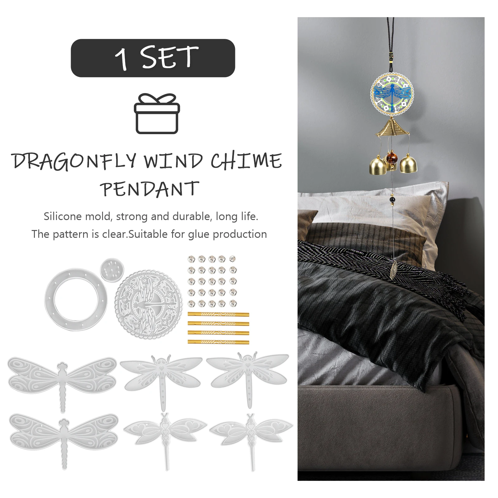 

Silicone Wind Chime Mold for DIY Hanging nament Craft Kits Adult Jewelry Accessories Dragonfly Crystal Epoxy Resin Art Decor