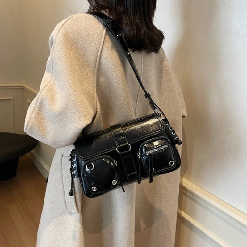 

Модная текстурированная нишевая дизайнерская сумка через плечо для пикантной девушки подмышками, мотоциклетная сумка через плечо с французской палкой для женщин