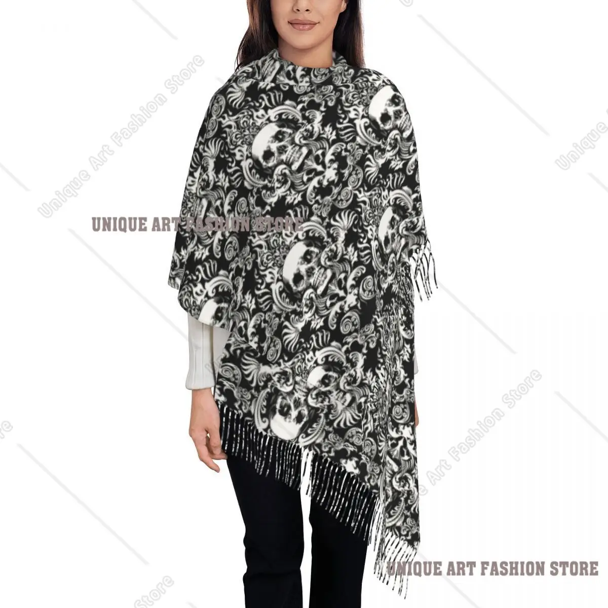 مخصص طباعة خمر هالوين الأسود القوطية الجمجمة وشاح دمشق النساء الرجال الشتاء الدافئة الأوشحة شال التفاف