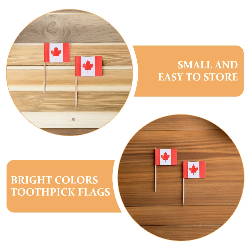 150Pcs Canada Flag Toothpick Double Sided Mini Food Picks Cake Toppers Cupcake Flags Appetizer Fruit Markers Party Decorations