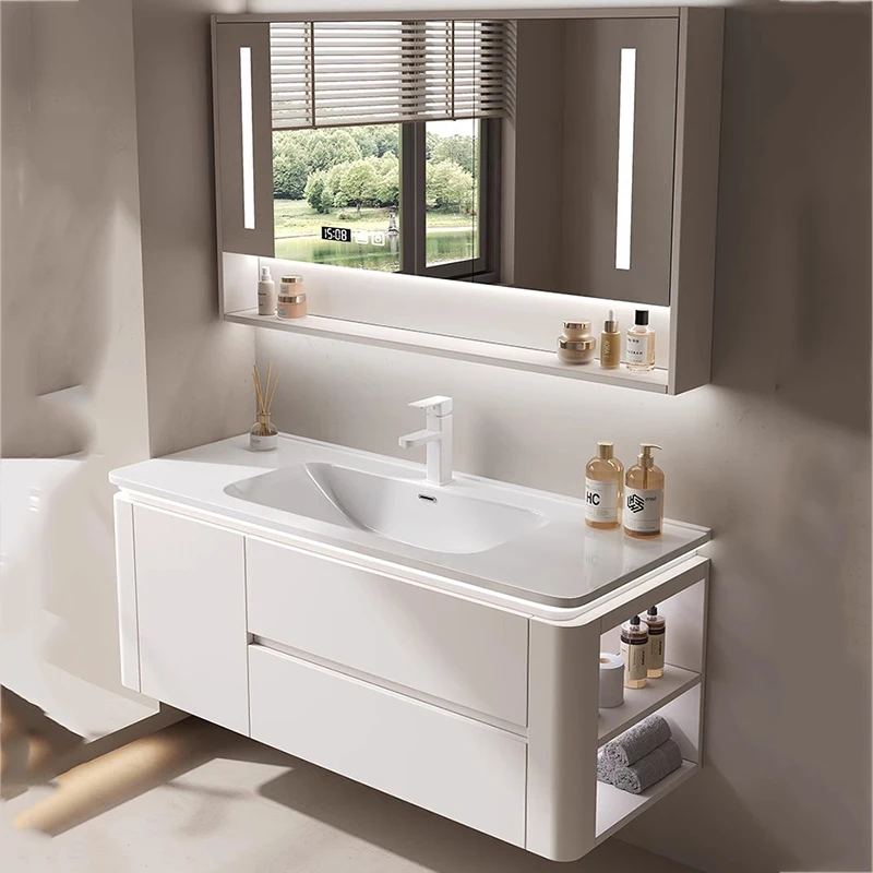 White Wooden Bathroom Cabinet Tall Drawers Cute Space Saver Smart Bathroom Cabinet Storage Mirror Mobile Da Bagno Home Furniture