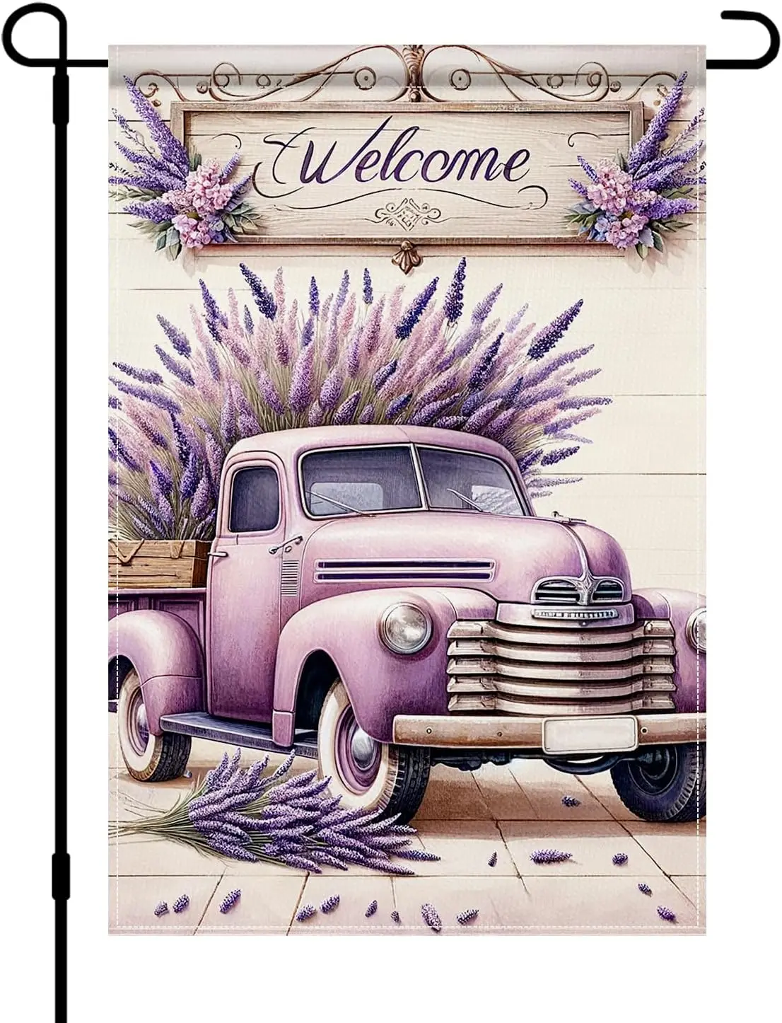 BlissYard Spring Garden Flag 12x18 Inch Double Sided Welcome Lavender Vintage Truck Rustic Farmhouse Yard Outdoor Small Burl jjp