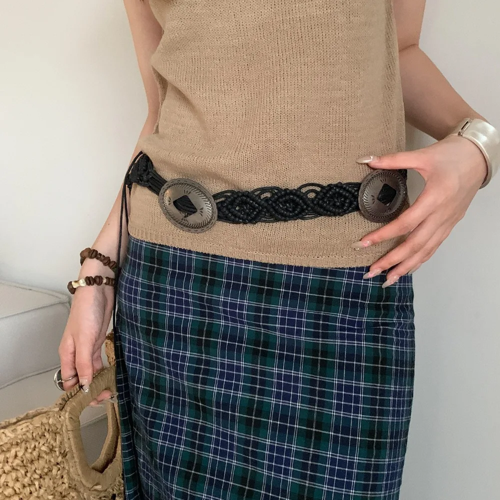 حزام خصر أنيق على الطراز العرقي منسوج حزام منسوج على الطراز البوهيمي القديم حزام الخصر حبل على الطراز الكوري سلسلة خصر بشراشيب يوميًا