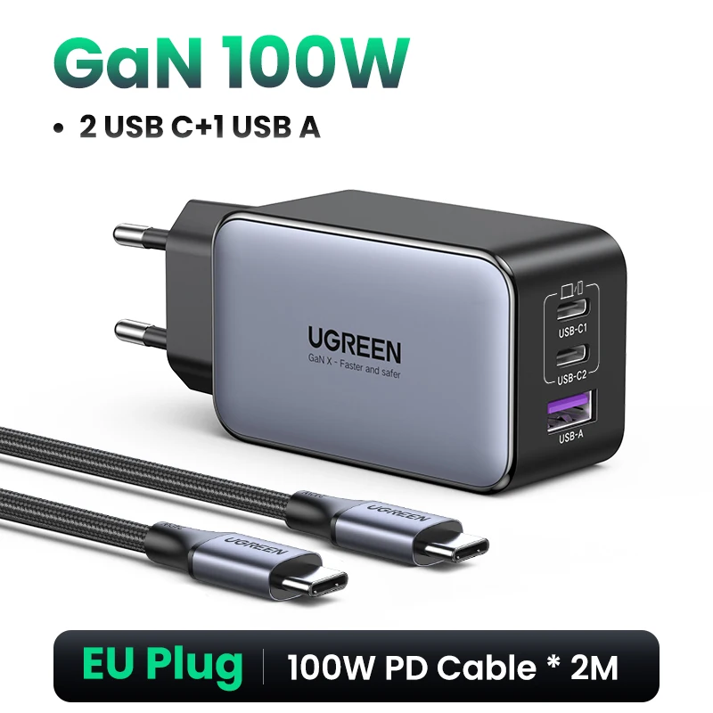 UGREEN 100W GaN-oplader USB C-oplader QC4.0 3.0 snel opladen voor Macbook Air Laptop Tablet PDFast-oplader voor iPhone 17 16 15Pro