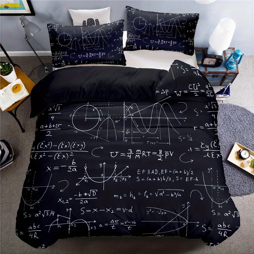 2/3pcs Vibrant Math Formula Printed Duvet Cover Set - Bedding Essentials for Bedroom and Dorm Room - Soft, Breathable, and Hypoa