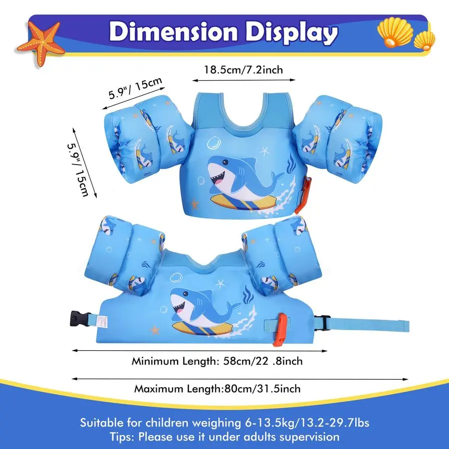 Kleinkind-Badeweste für Kinder 1330, 2050, 2266 lbs, Schwimmarm-Floaties, Cartoon-Schwimmen, Wasserflügel, Pool-Float-Westen, Ärmel, Schulter, S