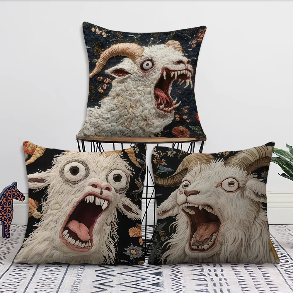 Pooky Goat Face 2D cushion cover For Pillow Printing Sofa Decoration Home Car Room Coffee Shop Office Nordic Simplicity