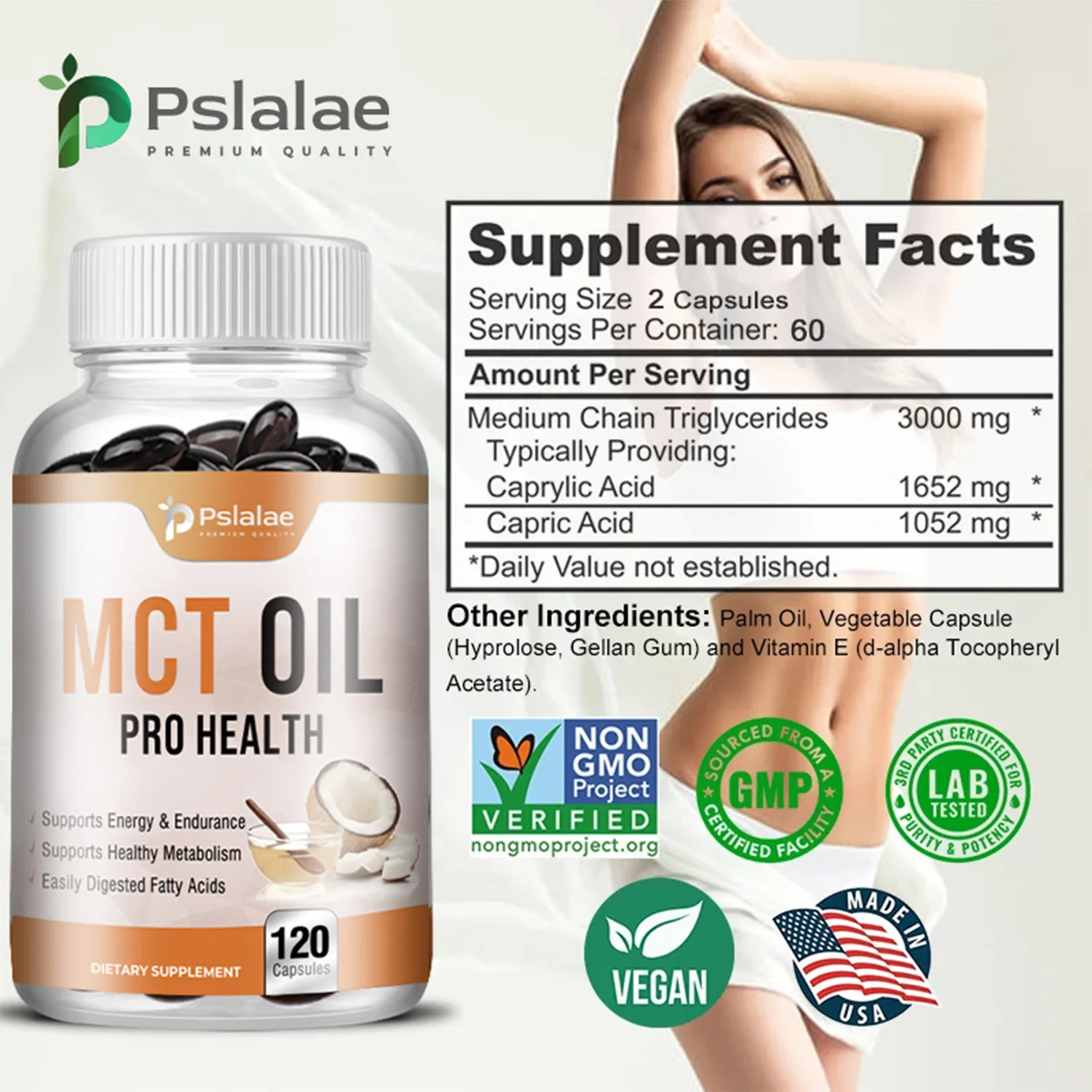 MCT Oil Capsules - Cold Pressed, Support Energy and Endurance