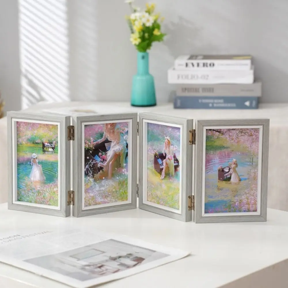 Creative Foldable Hinge Photo Frame Rectangular Double/Triple Portrait Picture Frame Wooden 6/7/8 Inches Desktop Album Set