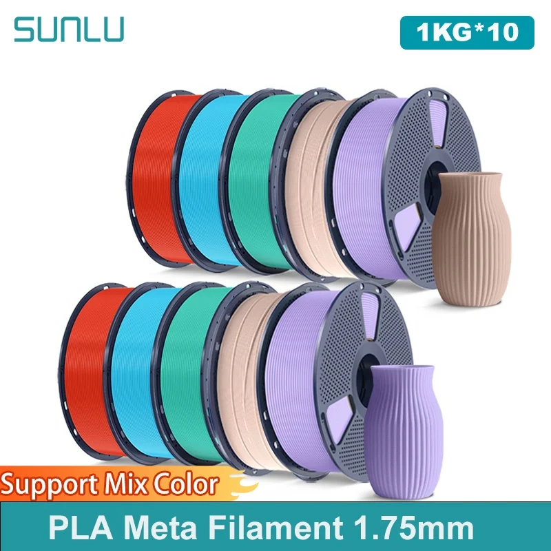 SUNLU 10 كجم PLA خيوط ميتا 1.75 مم 1000 جرام طابعة ثلاثية الأبعاد خيوط ثلاثية الأبعاد لطابعة ثلاثية الأبعاد وقلم ثلاثي الأبعاد
