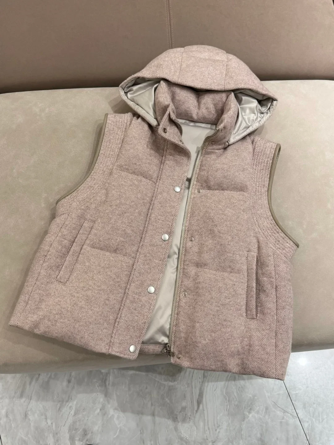 ฤดูหนาว B * C ผู้หญิงหนัง Trim Hooded Jacket Single Breasted Casual หญิง Goose Down Vest