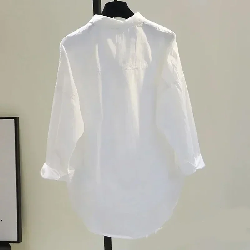 2025 Spring Autumn Casual Loose Office Blouse Long Sleeve White Women Shirt New Lady Tops Button Simple Woman Clothes