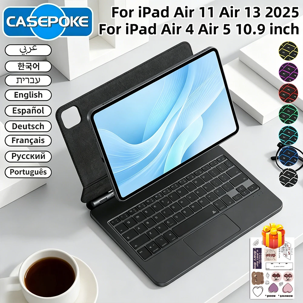 

Клавиатура Magic Keyboard с подсветкой и Bluetooth для iPad Pro 11/13 M5 M4 Air M3 M2 Air 4/5/6 10.9" A16 10-го и 11-го поколений, Smart Cover с мультитач-функцией