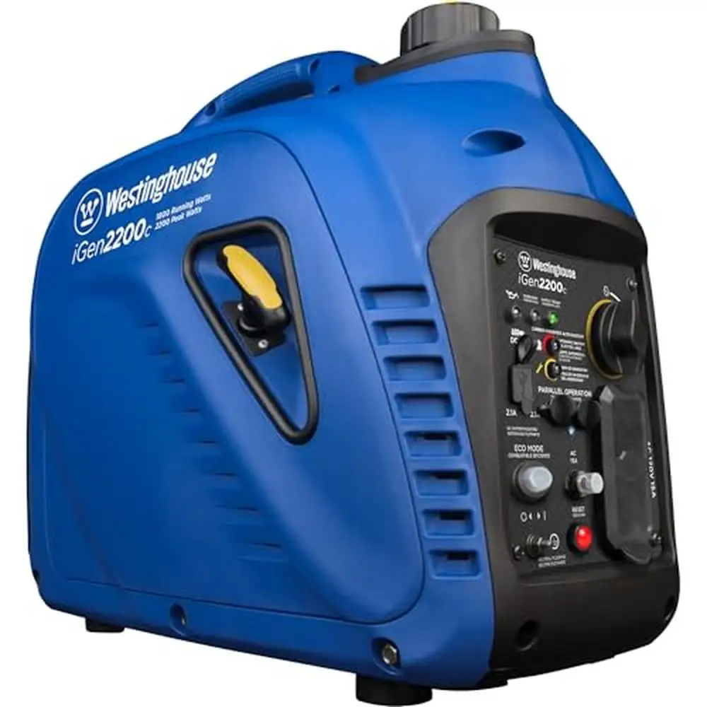 Portable Inverter Generator 2200W Gas Powered Lightweight CO Sensor Quiet Reliable Emergency Power Backup Home Use Parallel