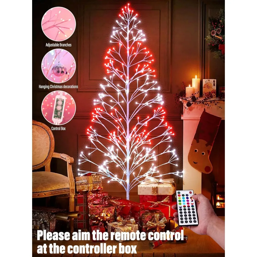 

Christmas Tree Lights 7.6FT 297LED Birch Tree Color Changing Artificial Christmas Tree Lights with Remote Control Timer