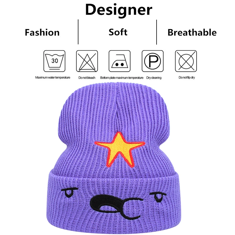 New Adventure Time Purple Beanies Hat Men Woman Personality Hip Hop Fashion Winter Warm Hat Knitted Soft Caps Bone Ski Skullies