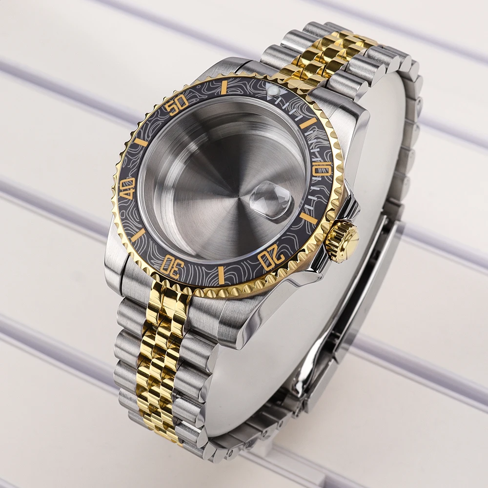 for 40mm SUB GMT Ceramic Insert Watch Case bands Glide Lock Clasp For Seiko NH35 NH36 NH34 NH38 8215 ETA 2824 Yacht style Case
