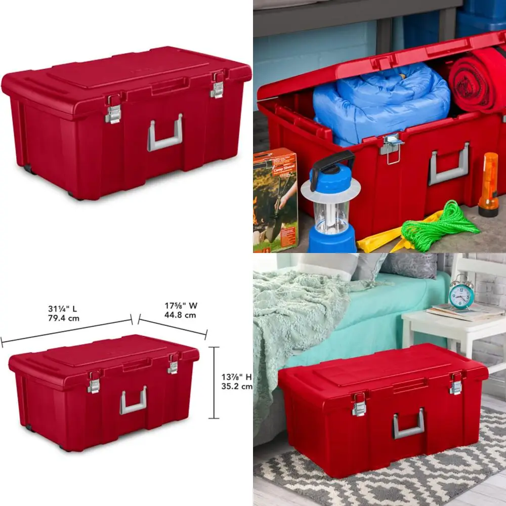 

Lockable Wheeled Plastic Storage Containers, Utility Footlocker Set, Red, Large Capacity Storage Solutions