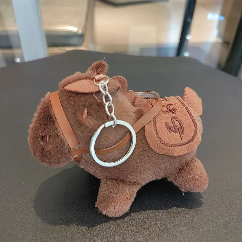 Bonito pônei chaveiro dos desenhos animados cavalo de pelúcia chaveiro com sela focinho boneca de pelúcia chaveiro titular pingente para crianças presente