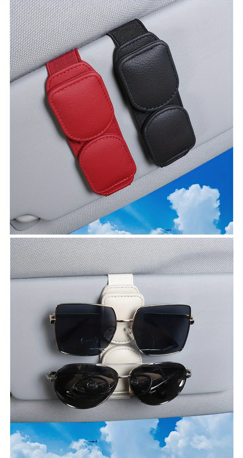 Auto-Sonnenbrillenhalter, Magnetischer Leder-Brillenclip, Sonnenblenden-Clip, Doppel-Kartenclip, Sonnenbrillenrahmen und Auto-Ticketclip – Detail 7