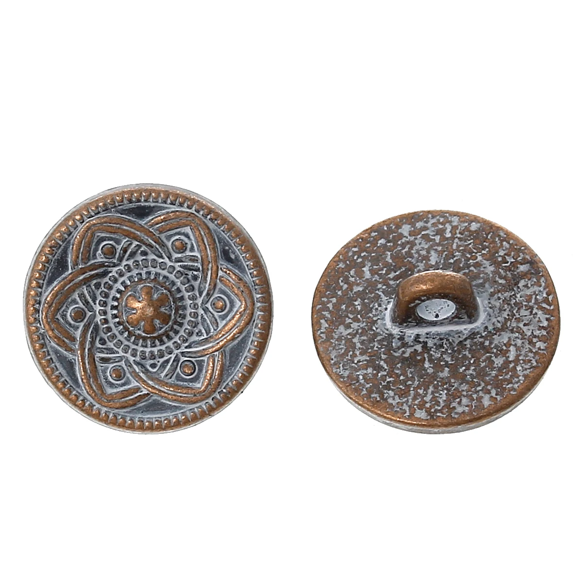 50pcs 15mm Vintage Metal Shank ButtonsRound Antique Copper Flower Carved Spray Painted Buttons DIY Women Coat Sewing Accessories