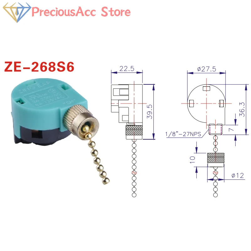 3 Speed Ceiling Fan Switch 4 Wire ZE-268S6 Pull Chain Controller Replacement Speed Regulator For Home Lighting Fixture