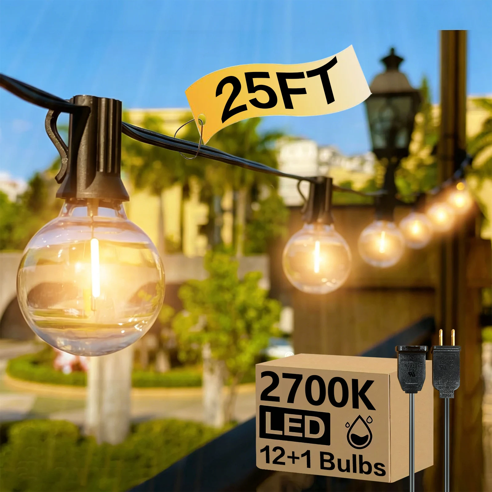 25 FT LED G40 Outdoor Light Strings - Dimmable, Energy Efficient And Warm Atmosphere, Perfect For All Festive Occasions, Shatter-Proof Bulbs For Patio, Party And Christmas Holiday Decorations