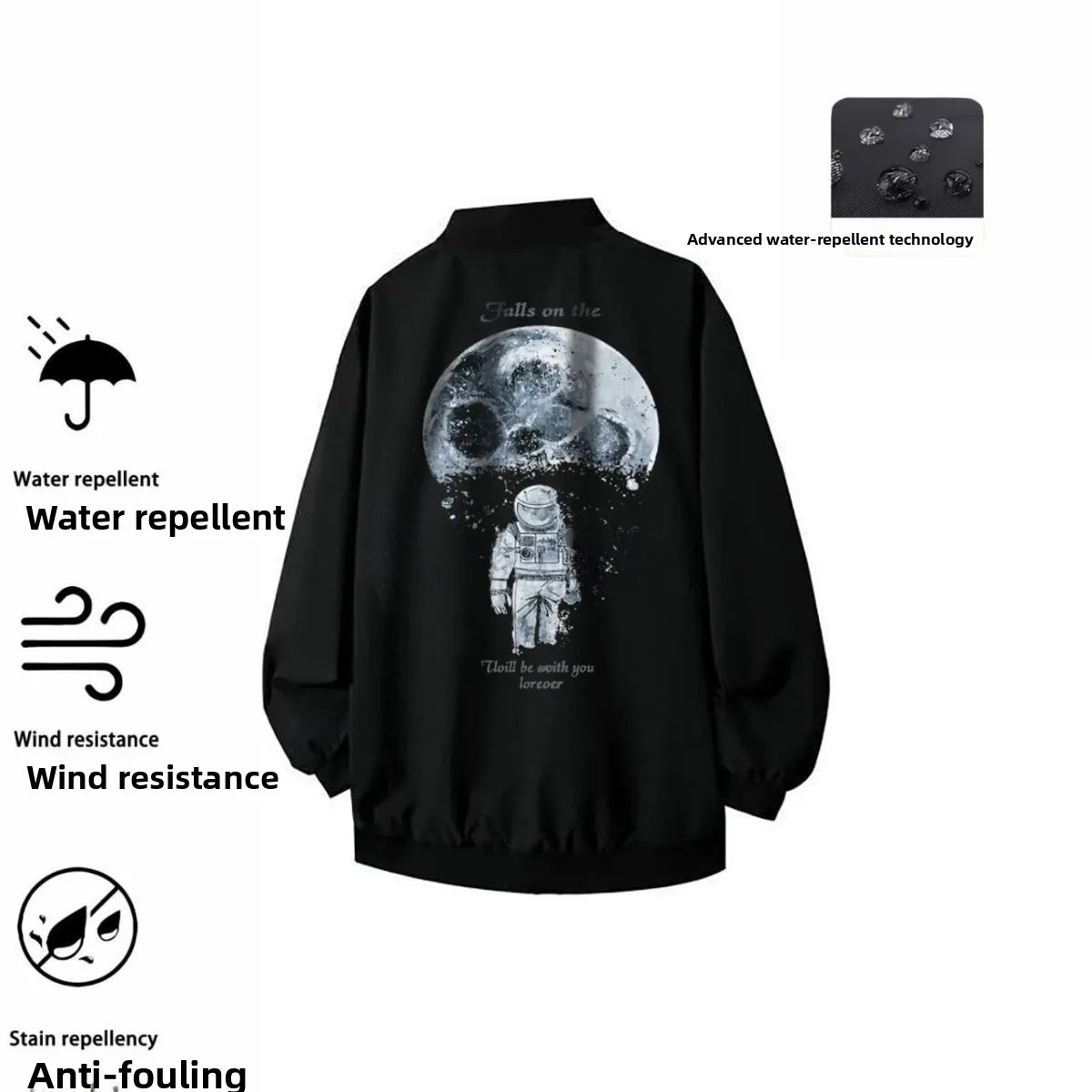 سترة طيران فضفاضة مطبوعة للرجال، موضة الربيع والخريف، رقيقة بياقة عالية وإغلاق بسحاب، ملابس خارجية بطول أكمام قياسي #1