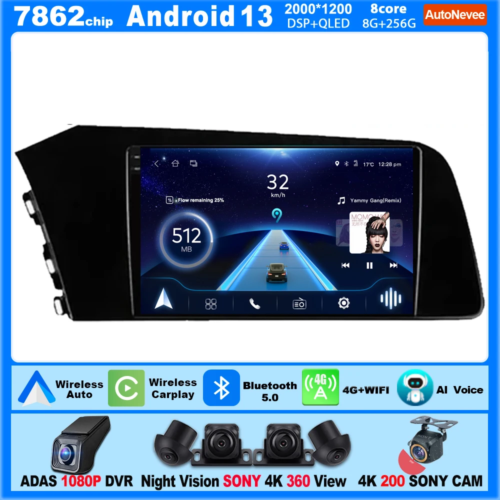 

9 Inch Carplay Android Radio For HYUNDAI ELANTRA 7 2020 - 2022 Multimedia Video Player Car Intelligent Systems 4G Wifi Display