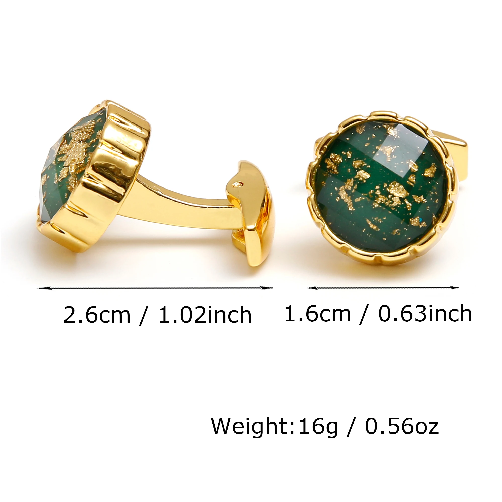 TOMYE Cufflinks for Men XK25023 Cute Green Background Golden Crystal Round Dress Shirt Cuff Links Jewelry Gift for Dad