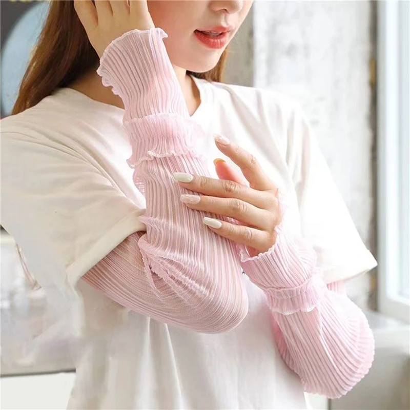 Women Long Fingerless Gloves Summer Sun Protection Gloves Lady Thin Lace Mesh Arm Sleeve Sunscreen Uv Breathable Driving Mittens