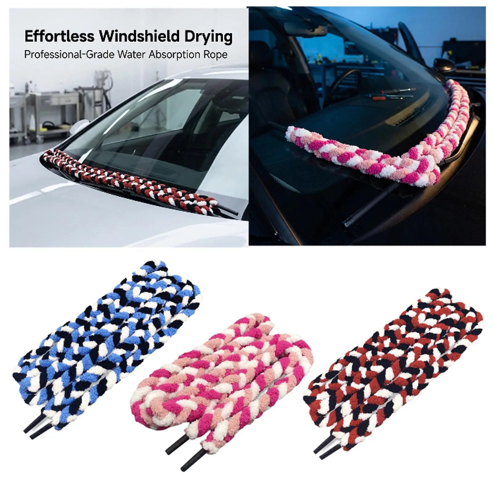 Easy to Use Water Absorbing Rope Tint Tool Microfiber Wick for Front and Rear Windshield Cleaning