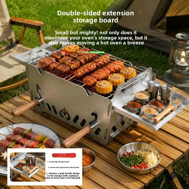 ポータブルステンレス製bbqグリル、調節可能な火力、取り外し可能、耐久性があり、アウトドアキャンプや家族の集まりに最適