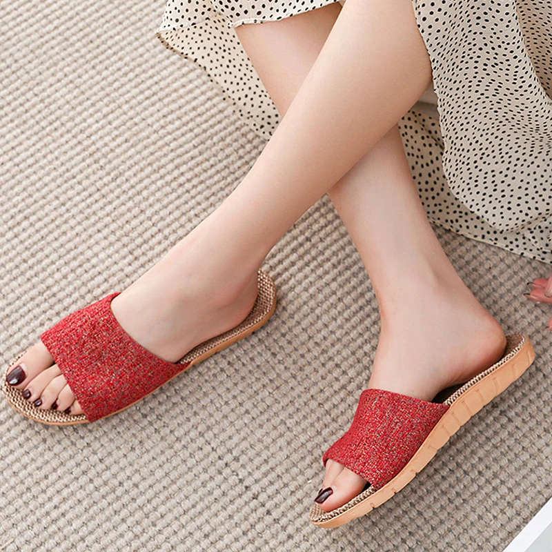 

Summer Men Home Indoor Slippers Wooden Floor Linen Slippers Home Non-Slip Couple Women Thick Bottom Shoes Indoor Slides Zapatos