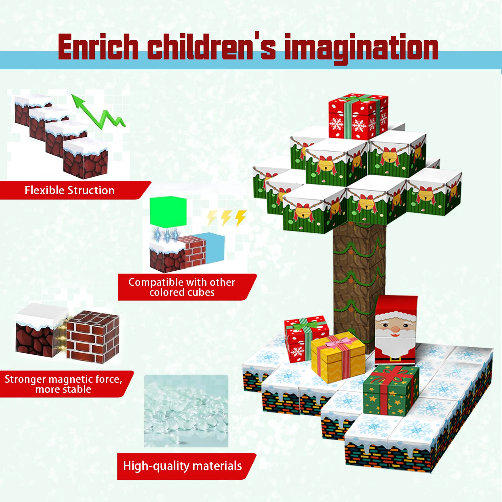 Ensemble de blocs de construction de modèle de scène d'arbre de noël du père noël, jouets créatifs de développement du cerveau pour enfants, Cube magnétique, cadeau de noël