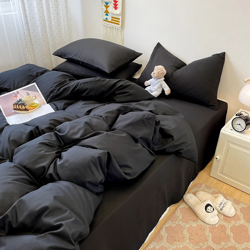 3-piece set of solid-color down duvet cover, bedding set (1 duvet cover +2 pillowcases, without core), soft and comfortable