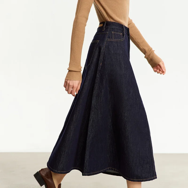 Retro Denim Skirt Female 2024 Summer New Loose Joker Casual A-line Skirt Cotton Umbrella Skirt All-matched