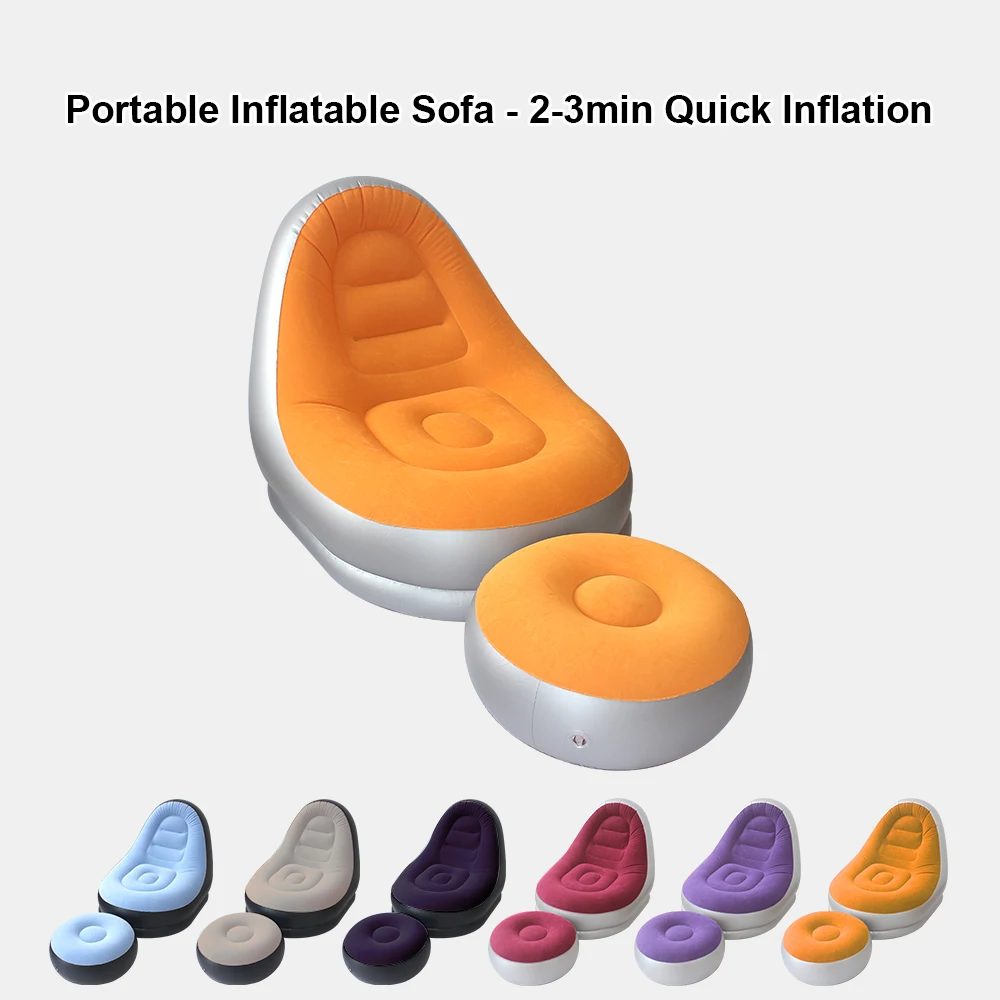 Portable Multicolor Inflatable Air Sofa Set With Footstool Waterproof Comfort Lazy Sofa For Indoor Outdoor Garden Party Rest Use