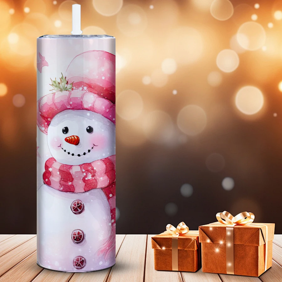 20oz Party Water Tumbler Straw Lid 1Pc Stainless Steel Hot Cold Insulated Mugs 3D Print Snowman Christmas Outdoor Travel Tumbler